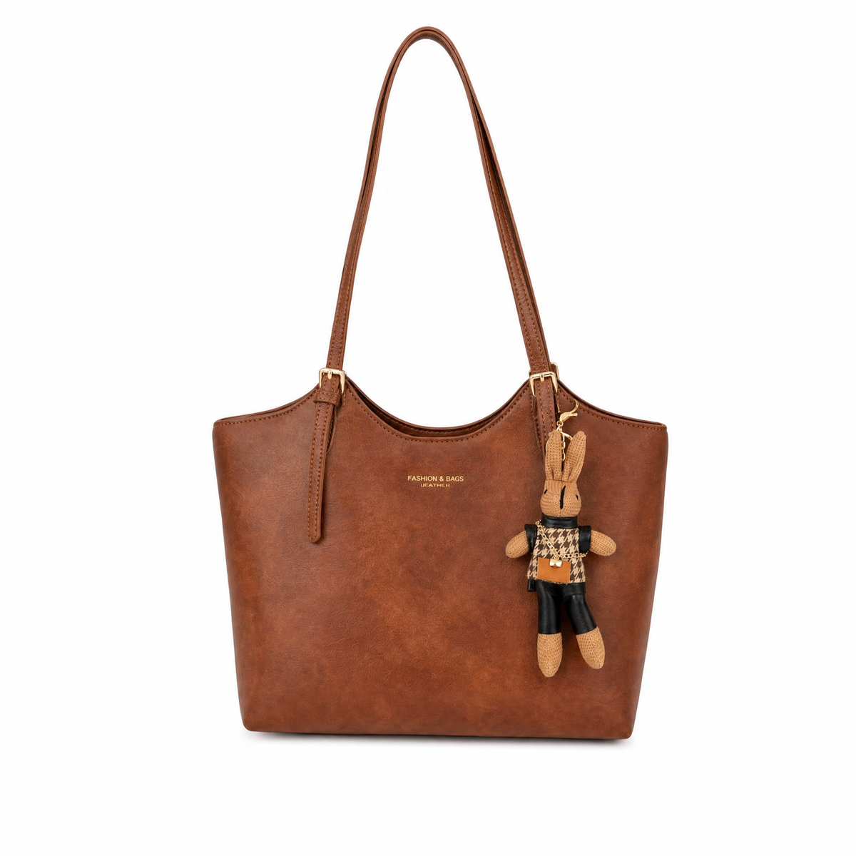 Sac À Main En Cuir Rouge Avec Pendentif Peluche Lapin