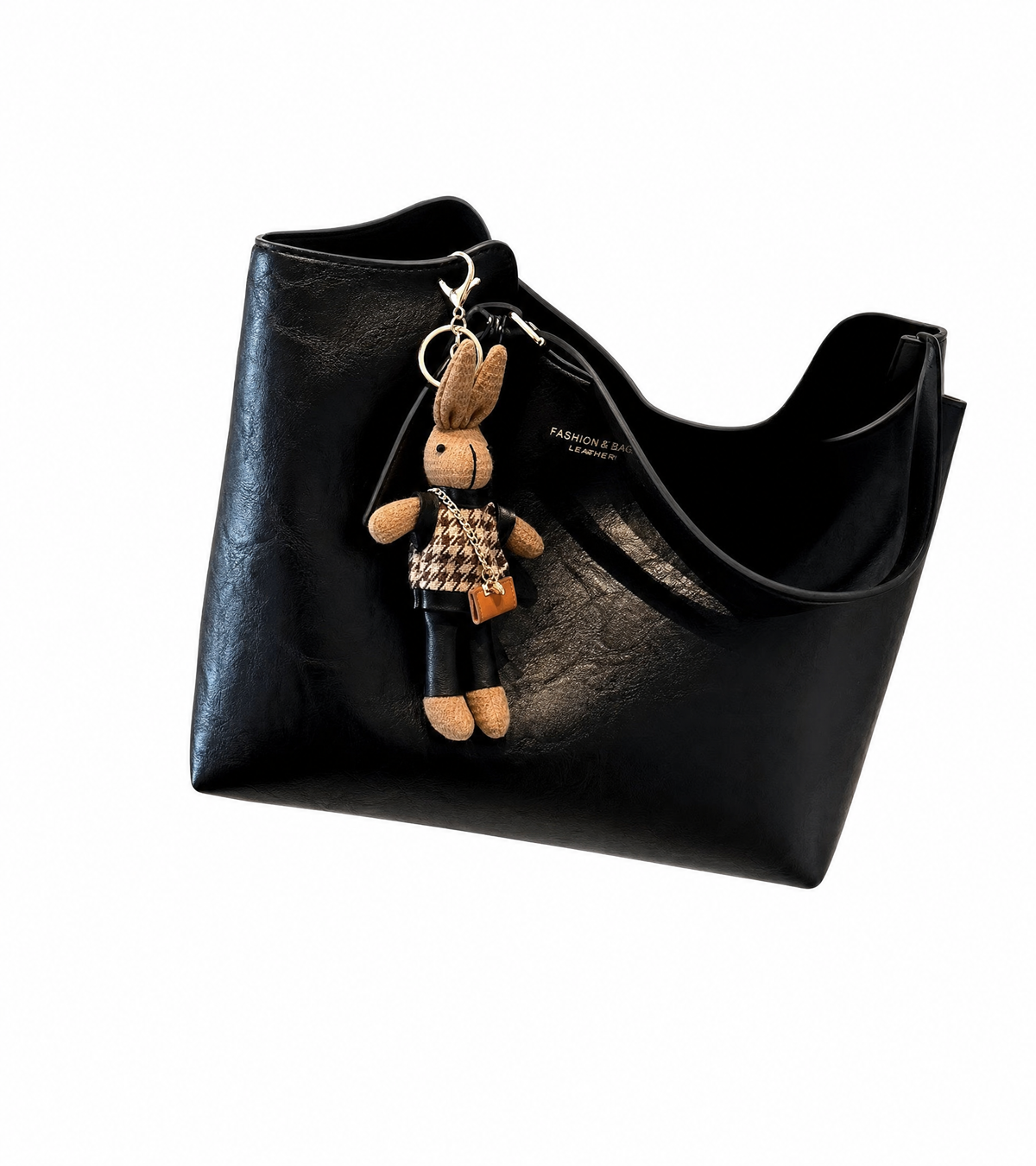 Sac À Main En Cuir Rouge Avec Pendentif Peluche Lapin