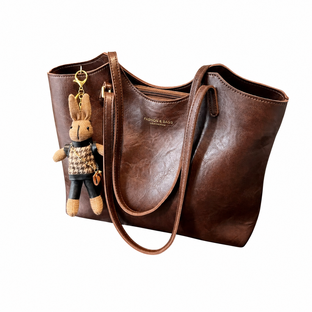Sac À Main En Cuir Rouge Avec Pendentif Peluche Lapin
